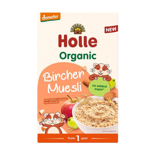 HOLLE Bio-Organic Kaše s ovesnými vločkami, Bircher Muesli, jablko, rozinek, mandle 200g (1r+)