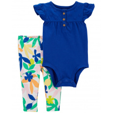 CARTER'S Set 2dílný legíny, body kr. rukáv Cobalt Floral holka NB/ vel. S 56