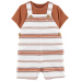 CARTER'S Set 2dílný triko kr. rukáv, kraťasy na kšandy Brown Stripes kluk NB/vel. 56