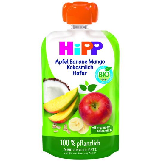 HiPP Jablko-Banán-Mango-Kokos-Oves 100% rostlinné BIO, 100 g, 1r+