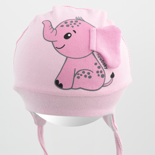 Bavlněná kojenecká čepička New Baby Happy Elephant pink