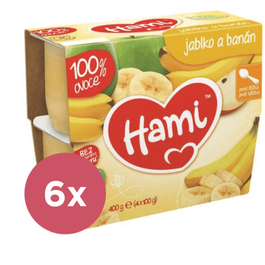 6x HAMI 100 % ovoce jablko a banán 4x 100 g - ovocný příkrm