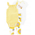 CARTER'S Set 3dílný legíny, body kr. rukáv, body na ramínka Yellow Sunflower holka 9m