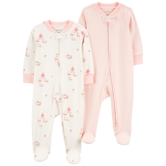 CARTER'S Overal na zip Sleep&Play Pink Sheep/Stripe holka 2ks 9m/vel. 74