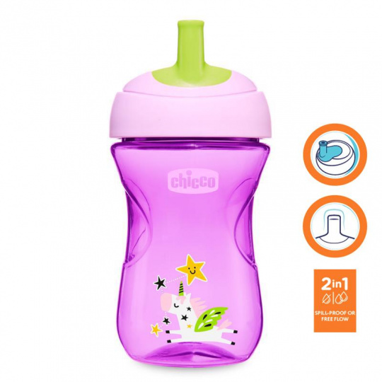 CHICCO Hrneček Advanced s brčkovým náustkem 266 ml fialový 12m+