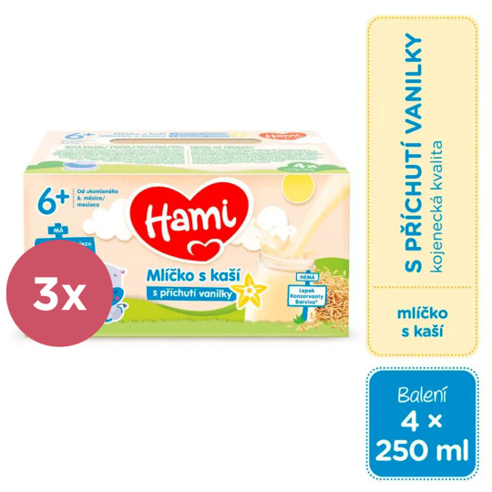 3x HAMI Mlíčko s kaší s příchutí vanilky 4x250 ml