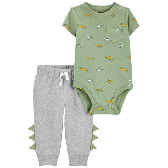 CARTER'S Set 2dílný body kr. rukáv, tepláky Green Dino kluk 18m