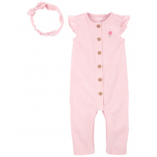 CARTER'S Set 2dílný overal na zip bez rukávů, čelenka Pink dívka LBB NB/ vel. 56