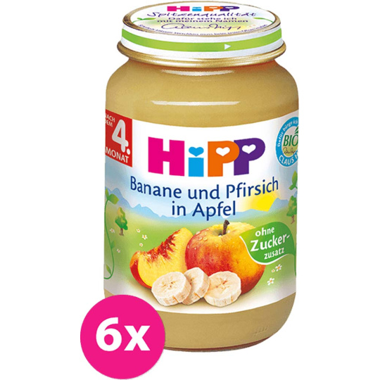 6x HiPP BIO Jablko s banány a broskvemi 125 g