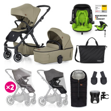 PETITE&MARS Kočárek kombinovaný ICON 2v1 Mossy Green XXL AIR + KIDDY Evoluna i-size 2 + základna