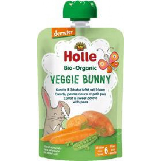 HOLLE Veggie Bunny Bio pyré mrkev, batáty a hrášek, 100 g (6 m+)