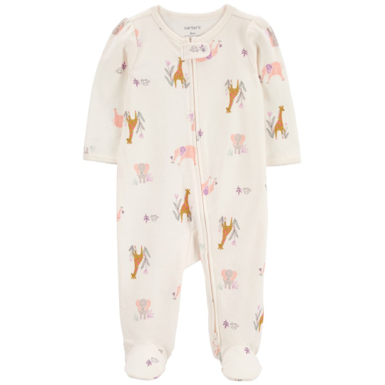 CARTER'S Overal na zip Sleep&Play Ivory Animal holka NB/ vel. 56