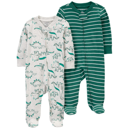 CARTER'S Overal na zip Sleep&Play Green Dino/Stripe kluk 2ks 9m/vel. 74