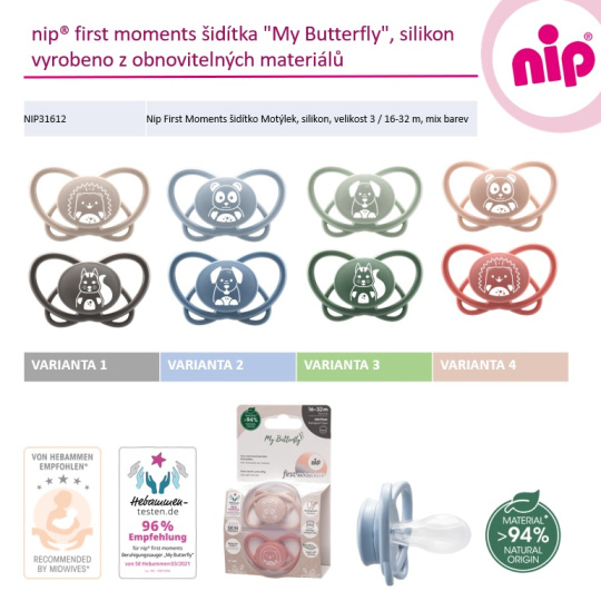 NIP FIRST moments šidítko Motýlek, silikon, v.3 / 16-32m, mix barev ¨