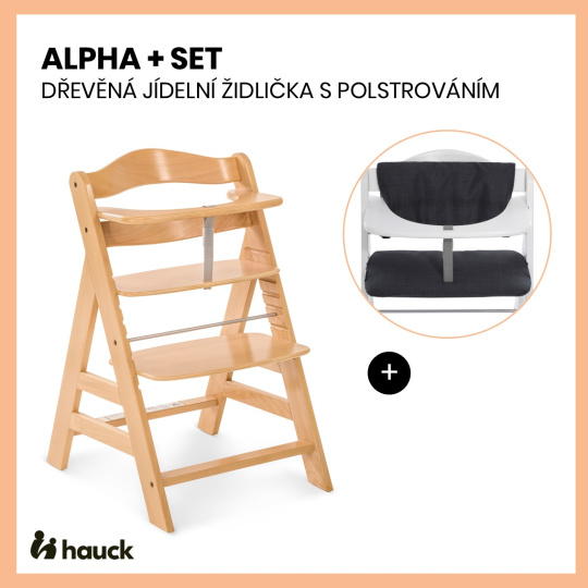 Hauck Alpha+ set 2v1 dřevěná židle, natural + polstrování Melange charcoal