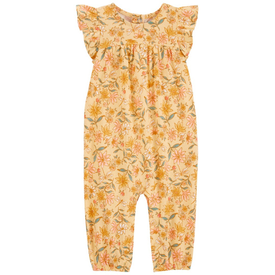 CARTER'S Overal bez nožiček kr. rukáv Yellow Floral holka NB