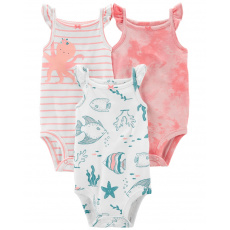 CARTER'S Body bez rukávů Pink Ocean holka 3ks 24m