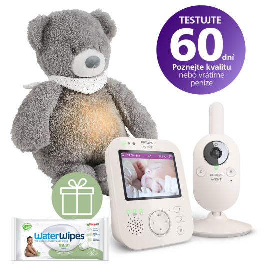 Philips AVENT Chůvička dětská video SCD891/26+NATTOU Uspáváček 4v1 Sleepy Bear Grey 0m++WW 60ks