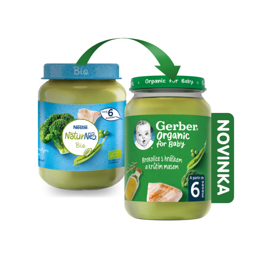 GERBER Organic dětský příkrm brokolice s hráškem a krutím masem 190 g​