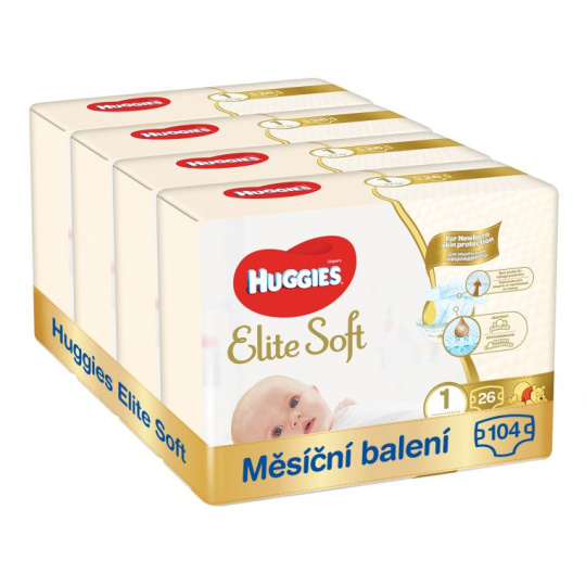 HUGGIES® Extra care Pleny jednorázové 1 (2-5 kg) 104 ks - MĚSÍČNÍ ZÁSOBA