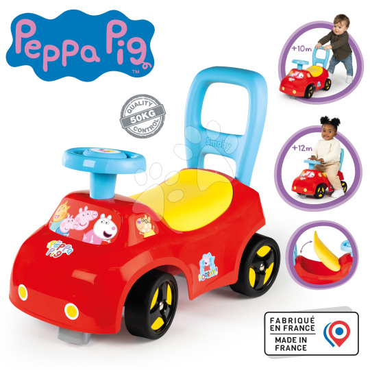 Smoby Odrážedlo a chodítko 2v1 Peppa Pig Auto Ride On Smoby ergonomické s opěrkou a úložným boxem pod sedadlem od 10 měsíců