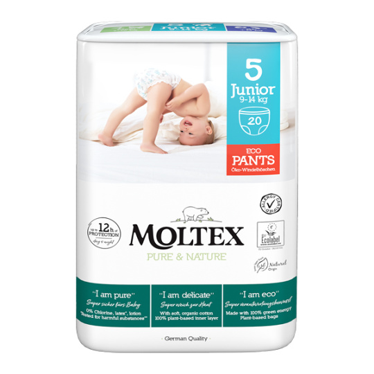 MOLTEX Pure&Nature Kalhotky plenkové jednorázové 5 Junior (9-14 kg) 20 ks