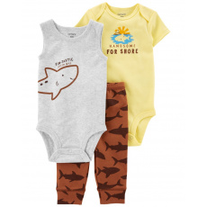 CARTER'S Set 3dílný tepláky, body kr. rukáv, body bez rukávů Brown Shark kluk 12m