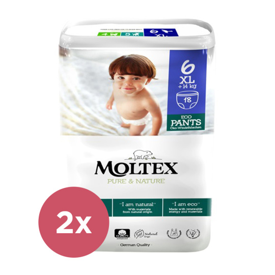 2x MOLTEX Pure&Nature Kalhotky plenkové jednorázové 6 XL (14 kg+) 18 ks