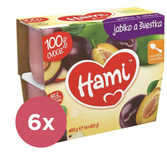 6x HAMI 100 % ovoce švestka a jablko 4x 100 g - ovocný příkrm