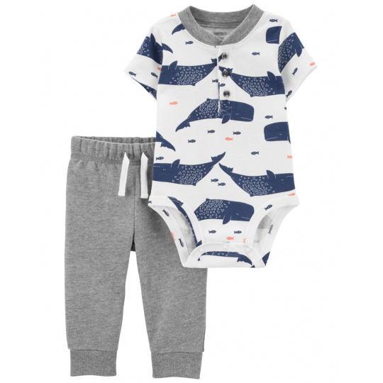 CARTER'S Set 2dílný tepláky, body kr. rukáv Grey Whale chlapec 3m