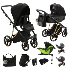 ADAMEX Kočárek kombinovaný Belissa Special Edition Black/Gold + KIDDY Evoluna i-size 2 + základna