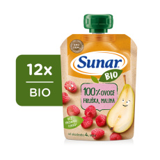 12x SUNAR BIO ovocná kapsička hruška, malina 4m+, 100 g