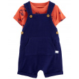 CARTER'S Set 2dílný triko kr. rukáv, kraťasy na kšandy Navy Orange kluk 12m