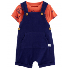 CARTER'S Set 2dílný triko kr. rukáv, kraťasy na kšandy Navy Orange kluk 12m