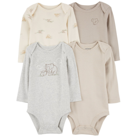 CARTER'S Body dlouhý rukáv Gray Elephant neutral 4ks 18m/vel. 86