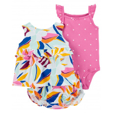 CARTER'S Set 3dílný body na ramínka, tílko, kalhotky Multi Floral holka 12m