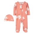 CARTER'S Set 2dílný overal, čepice Pink Floral holka MFL 3m/vel. 62