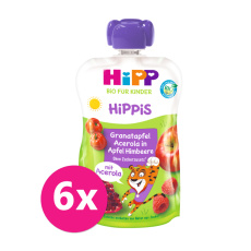 6x HIPP BIO HiPPiS Jablko-Maliny-Granátové jablko-Acerola od uk. 1. roku, 100 g