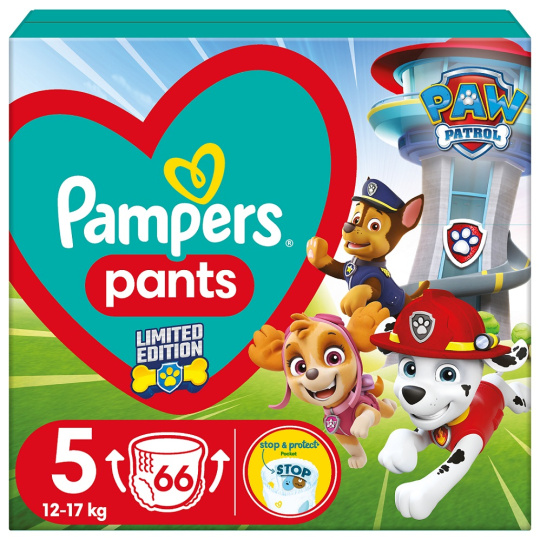 PAMPERS Pleny kalhotkové Active Baby Pants Paw Patrol vel. 5 (12-17 kg) 66 ks