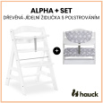 Hauck Alpha+ set 2v1 dřevěná židle, white + polstrování Teddy grey