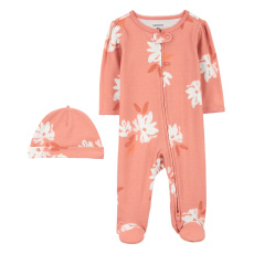 CARTER'S Set 2dílný overal, čepice Pink Floral holka MFL NB/vel. 56