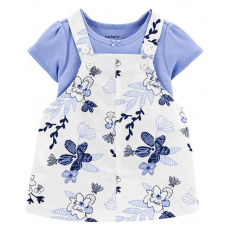 CARTER'S Set 2dílný body kr. rukáv, šaty na kšandy Blue Floral dívka 6m