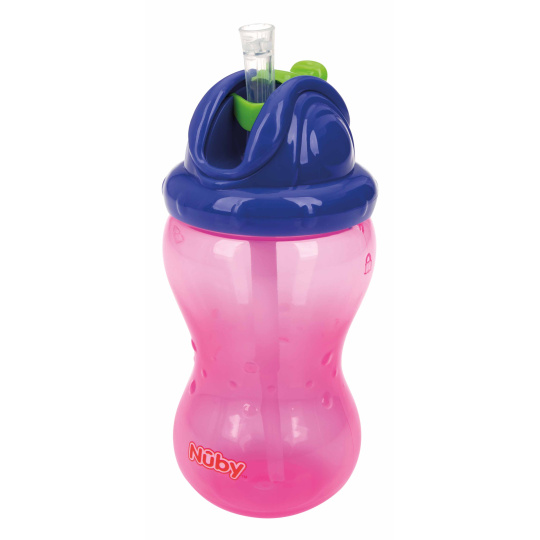 NUBY Hrneček netekoucí se sklápěcím brčkem a 360 ml, 12 m+ červený