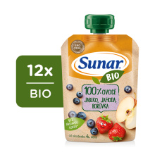 12x SUNAR BIO ovocná kapsička jablko, jahoda, borůvka 4m+, 100 g