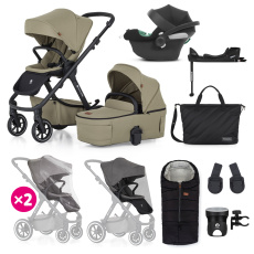 PETITE&MARS Kočárek kombinovaný ICON 2v1 Mossy Green XXL RWS + CYBEX Aton B2 i-Size + základna