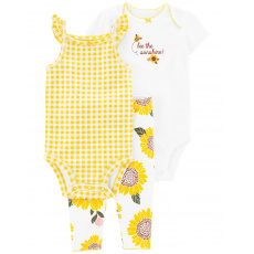 CARTER'S Set 3dílný legíny, body kr. rukáv, body na ramínka Yellow Sunflower holka 6m