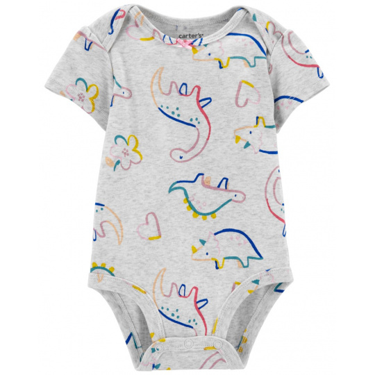 CARTER'S Body krátký rukáv Grey Dino holka 3m