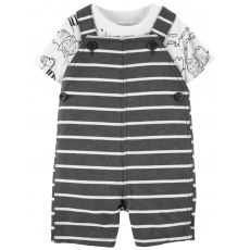 CARTER'S Set 2dílný tričko kr. rukáv, kraťasy na kšandy Stripe Safari chlapec NB/ vel. 56