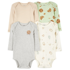 CARTER'S Body dlouhý rukáv Milk&Cookies neutral 4ks 12m/vel. 80