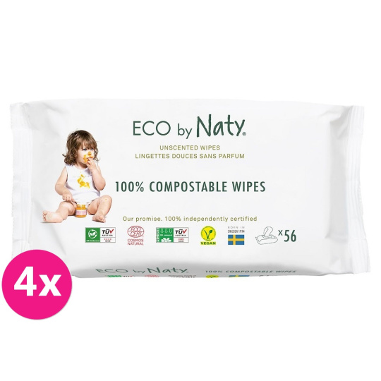 4x ECO BY NATY Sensitive Vlhčené ubrousky bez vůně 56 ks